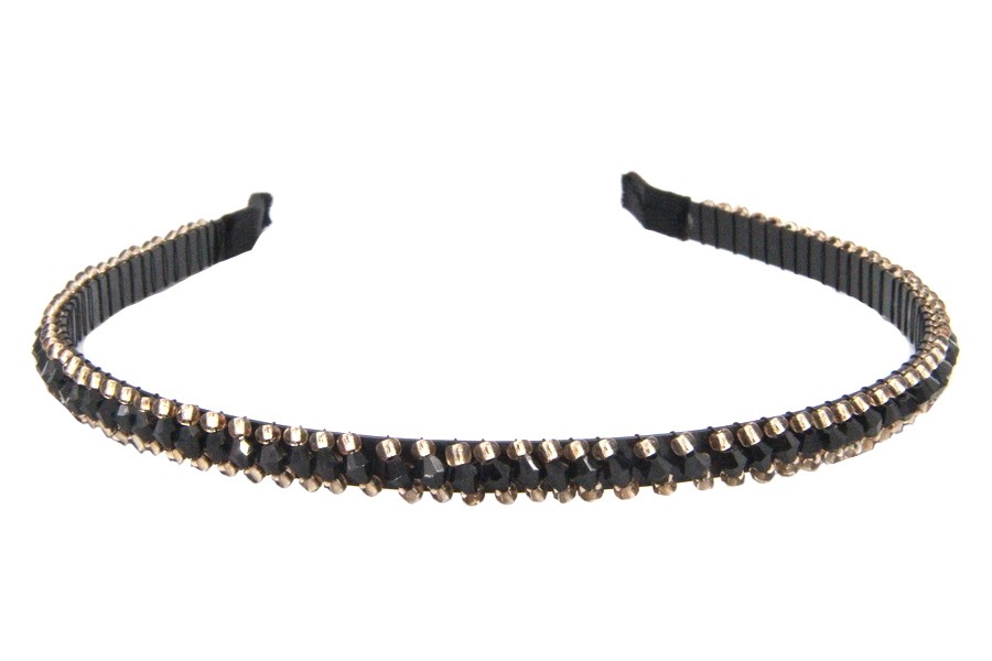 Serre-tête En Résine Noire Décoré De Strass Et Perles - Taille Unique - Occasion - Style Diadème