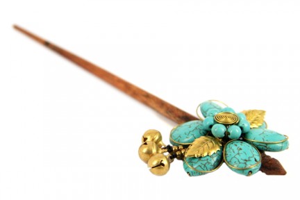 Pic cheveux en bois et turquoise Pic cheveux en bois et turquoise