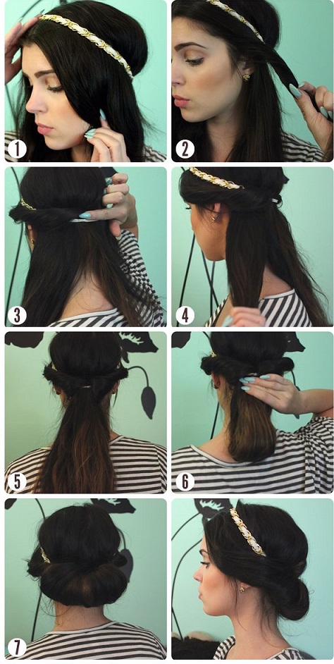 Idée de coiffure avec headband cheveux long et mi longs