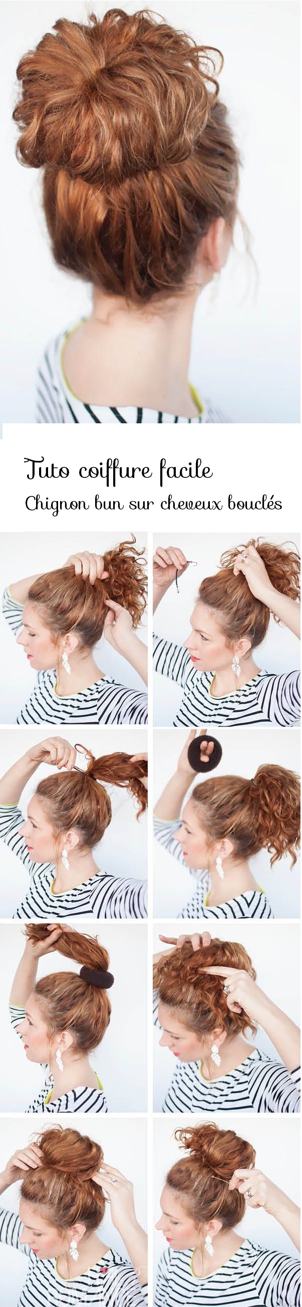 tuto coiffure chignon bun cheveux boucles