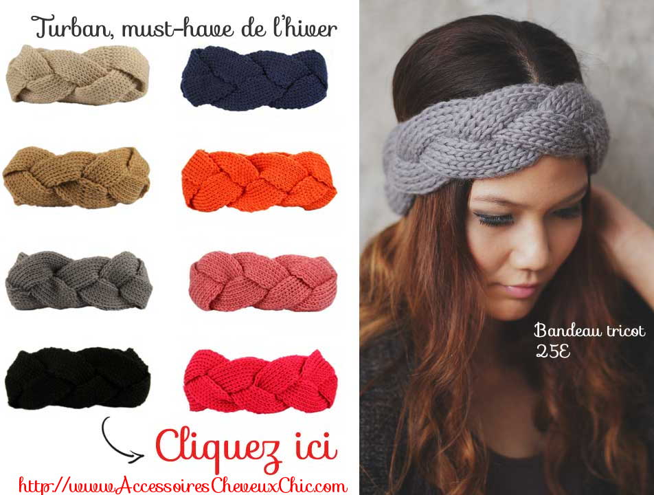 Bandeau cheveux hiver en laine et tricot